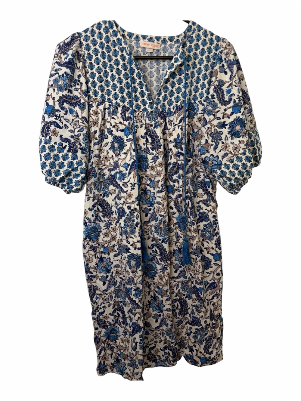 Knox Rose Blue and White Floral Bohemian Midi Dress